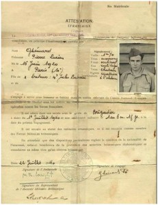 L'attestation de Français Libre de Pierre Ghémard